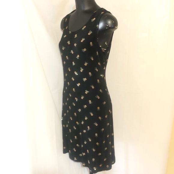 Vintage Ronni Nicole Black Sheath Dress with Sparkly Pineapple Trim - Picture 3 of 5